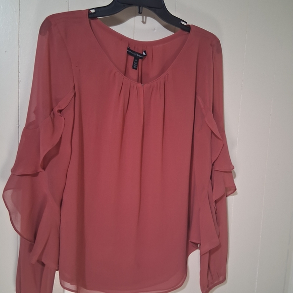 White House Black Market Tops - White House Black Market Blush Ruffle Sleeve Blouse